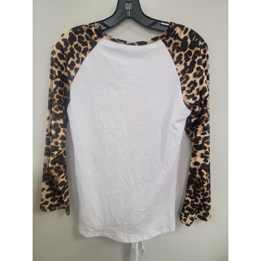 Leopard Print Raglan Long Sleeve Top With Colorful Pumpkin & Sunflower Design XL - Picture 2 of 5